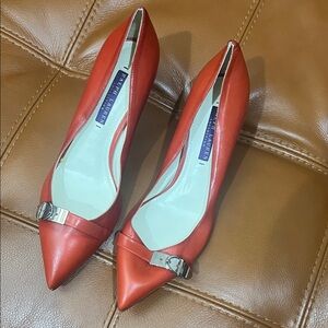 Ralph Lauren Collection Red Shoes Heels. Sz 37. Italy . S18